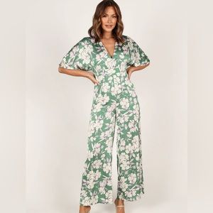 New, NEVER WORN green/floral wide leg jumpsuit from Petal and Pup!
